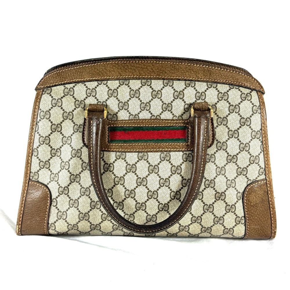 80's GUCCI Canvas Brown Leather GG Web Ophidia Boston Doctor Bag Made in Italy